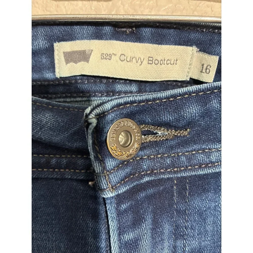 Levis 529 Jeans Womens Size 16 Curvy Bootcut Mid-Rise Stretch Dark Blue